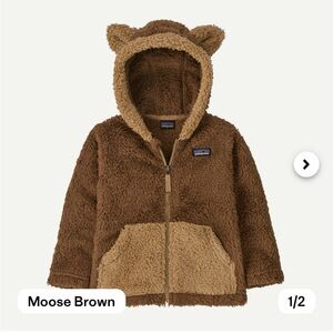 Patagonia Toddler Moose Brown Baby Furry Friends Fleece Hoody 3t
